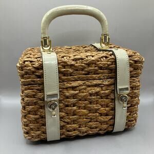 VTG Tano of Madrid Purse Wicker Woven Box Case Top Handle Retro Coastal 60s 70s